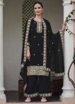 Georgette Black Wedding Wear Embroidery Work Plazzo Suit